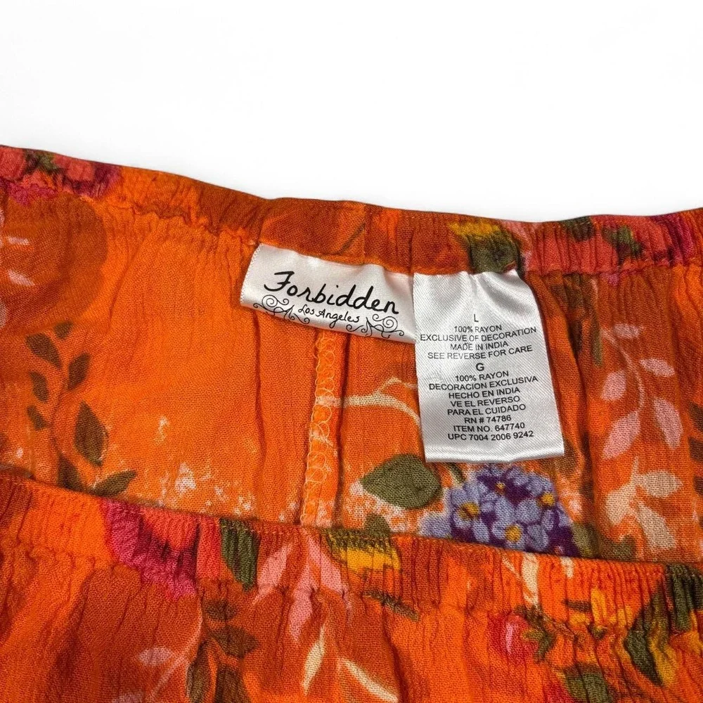 Y2K Boho Floral Tiered Maxi Skirt Orange Pink 🌿